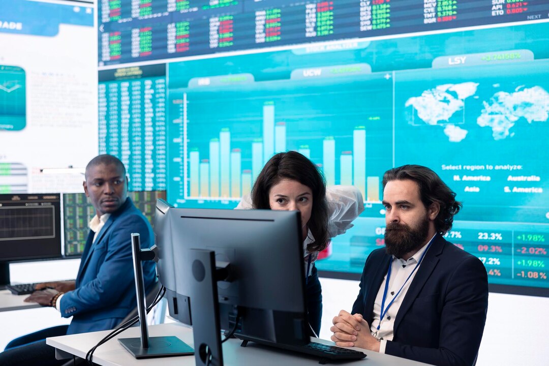Global currency trading floor with real-time data screens